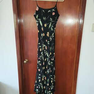 Jessica McClintock black floral rhinestones straps Midi Maxi Slip Dress size 10